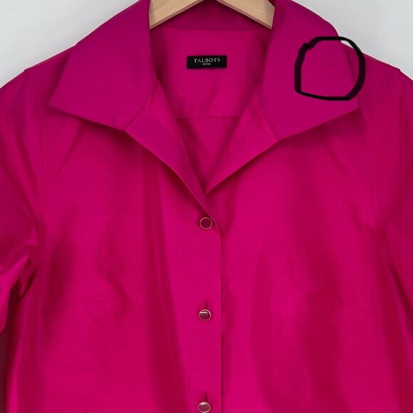 Talbots Womens Silk Button Up Blouse Size L? Petite Fuchsia Long Sleeve - Picture 7 of 10